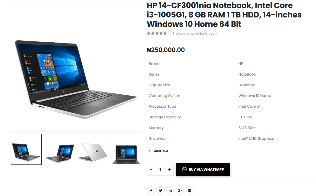 HP 14-CF3001nia Notebook, Intel Core i3-1005G1, 8 GB RAM 1 TB HDD, 14-inches Windows 10 Home 64 Bit